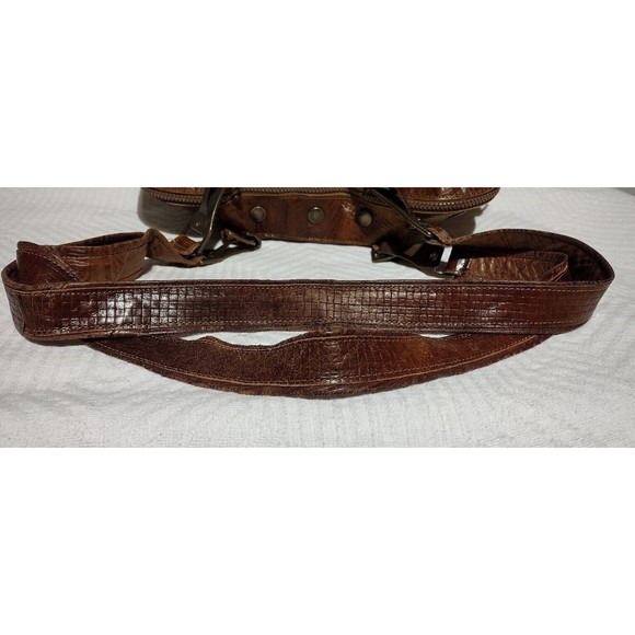 Vintage Lisandro Sarasota Large 2-Tone Brown Leather Engraved Double Handle Bag - Picture 11 of 16